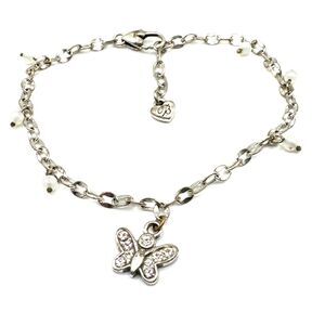 Brighton Butterfly Crystals Retired *Rare* Silver Bracelet Anklet Adjustable 10”